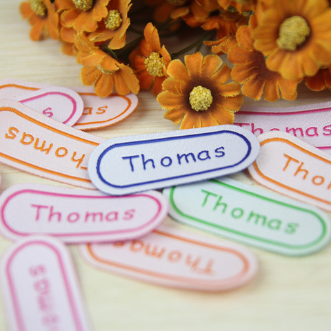 12Pcs 35x18MM Personalized Cotton Name Labels Washable Iron On Tags Sicker Custom Handmade Clothing Fabric Label Sewing Logo ► Photo 1/5