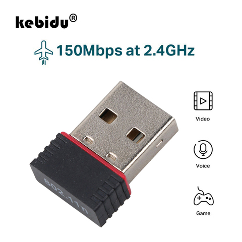 kebidu Mini USB Wifi Adapter 802.11n Antenna 150Mbps USB Wireless Receiver Dongle Network Card External Wi-Fi For Desktop Laptop ► Photo 1/6