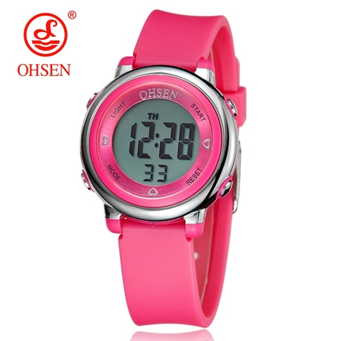 OHSEN Digital LCD kids Girl Pink Wristwatch Rubber strap 50M Diver 7 Colors Cartoon Children Boys Fashion watch alarm hand clock ► Photo 1/1