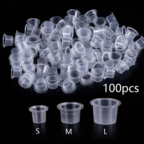 100pc S/M/L Plastic Disposable Microblading Tattoo Ink Cups Permanent Makeup Pigment Clear Holder Container Cap Tattoo Accessory ► Photo 1/6