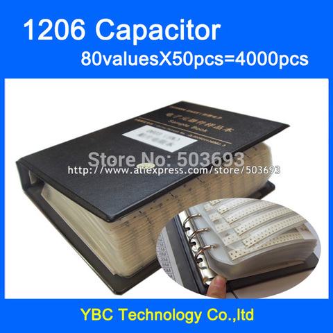 Free Shipping 1206 SMD Capacitor Sample Book 80valuesX50pcs=4000pcs 0.5PF~1UF Capacitor Assortment Kit Pack ► Photo 1/5
