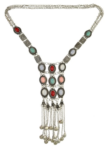 Boho Gypsy Tribal Style Silver Gold Tassel Bib Statement Jewelry Sets Multicolors Resin Bead Choker Chunky Necklace Earrings Set ► Photo 1/6