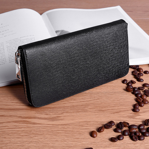 Wallet Men Long Zipper Genuine Leather Wallets Solid Color Male Business Clutch Cellphone Wallet Big Capacity Card Holder Purse ► Photo 1/6