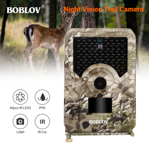 BOBLOV PR200 12MP 49PCS IR Leds Trail Hunting Camera Waterproof Outdoor Video Surveillance Wildlife Cameras Photo Traps w/belt ► Photo 1/1