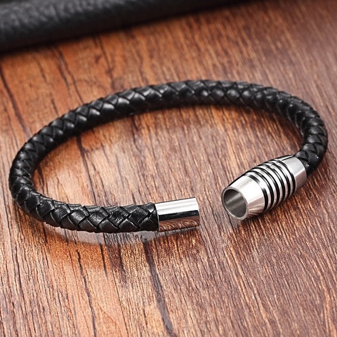 XQNI Chain Bracelet Men Genuine Leather Bracelets Leather Bracelet for women Male Magnet Stainless Steel Rope Bracelets for men ► Photo 1/6