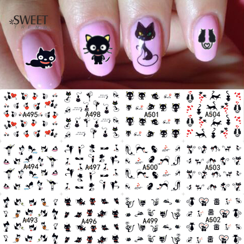 12 Designs in 1 Cute Cat Pattern Watermark Designs Nail Art Stickers Water Transfer Decals Beauty Nails For Decoration LA493-504 ► Photo 1/6