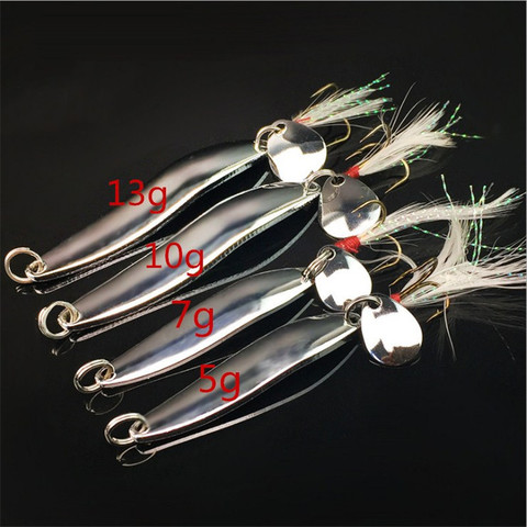 1pcs 5g 7g 10g 13g Metal Silver Sequins Fishing Lures Spoon Lure Hard Baits With Feather Bass Sea lures Wobbles Fishing Tackle ► Photo 1/3