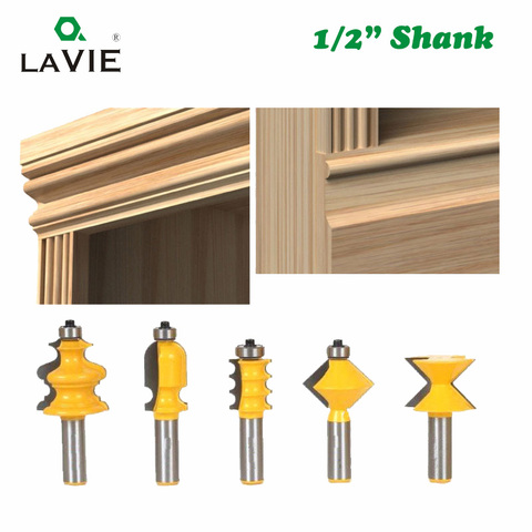 LAVIE 5pcs 12mm 1/2 Inch Shank Closet Door Top Router Bits Set Wood Carving Carbide Alloy Graver Convex Milling Bits MC03052 ► Photo 1/5