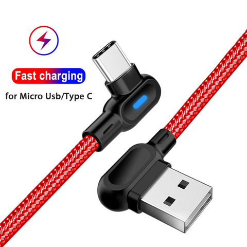 25cm 1m 2m 90 Degree Micro Usb Type C Cable Fast Charging Usbc Microusb Kabel Led Usb C for Xiaomi Mi A3 Redmi 8 Note 7 K20 Pro ► Photo 1/6