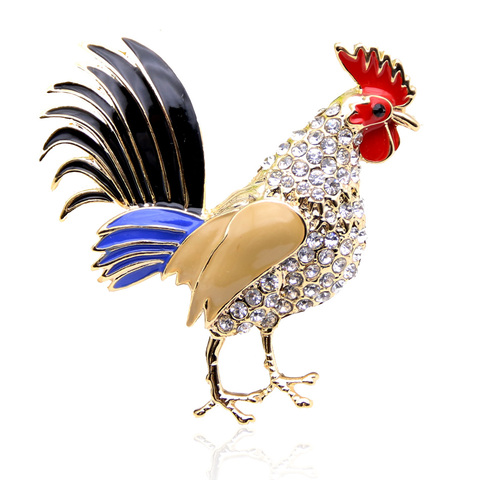 Lucky Zodiac Animal Rooster Brooch Pin For Women Rhinestone Enamel Animal Brooches Broches Crystal Cock Jewelry Pins Cute Gift ► Photo 1/4