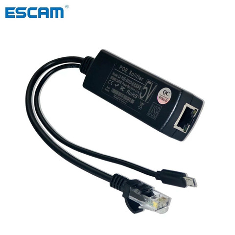 ESCAM 2.5KV Anti-interference Power Over Ethernet 48V To 5V 2.4A 12W Active POE Splitter Micro USB Plug for Raspberry Pi CCTV ► Photo 1/6