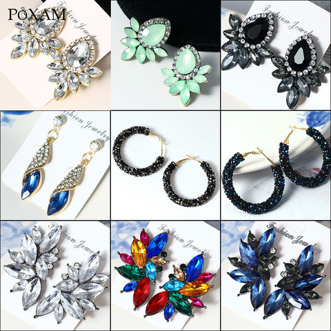 POXAM Korean Statement Crystal Drop Earrings For Women 2022 Fashion Jewelry Geometric Multiple Color AAA Zircon Women's Earring ► Photo 1/6