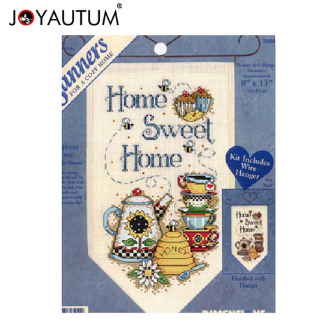 Sweet home small banner diy counted cross stitch kits 14ct Tea cups honey cartoon kitchen room decoration sets for embroidery ► Photo 1/5