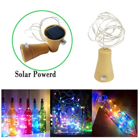 0.8M/1M/1.5M/2M  Solar LED Cork Wine Bottle Stopper Copper Wire Fairy String Light 8LED 10LED 15LED 20LED Outdoor Party Decor ► Photo 1/6