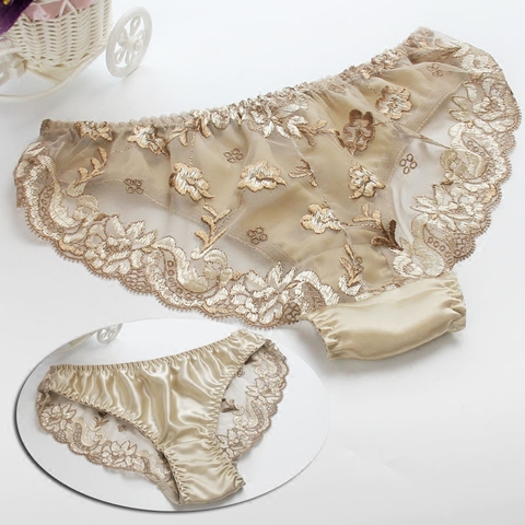 Pure Silk Panties Women 100% Mulberry Silk Sexy Back Lace Low-waist Briefs M/L/XL FREE SHIPPING ► Photo 1/6