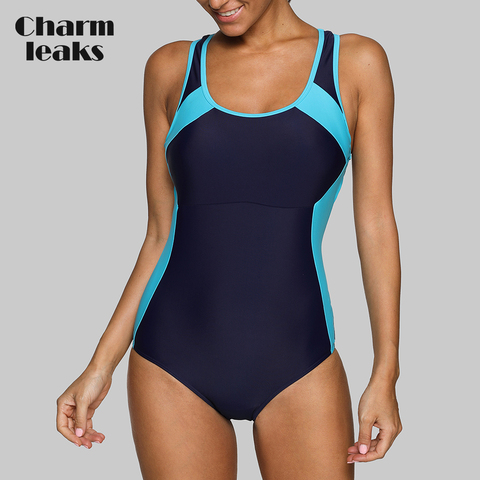 Charmleaks One Piece Women Sports Swimwear Sports Swimsuit Colorblock Swimwear Open Back Boyshort Bathing Suits Bikini Monokini ► Photo 1/6