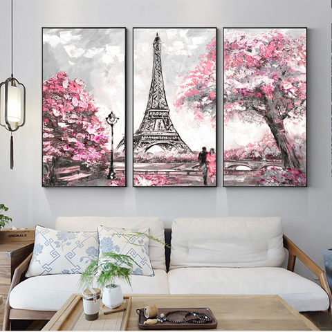 3 Panels Paris Tower Wall Art Canvas Paintings Abstract Landscape Modular Pictures Love in Paris Canvas Prints For Living Room ► Photo 1/6