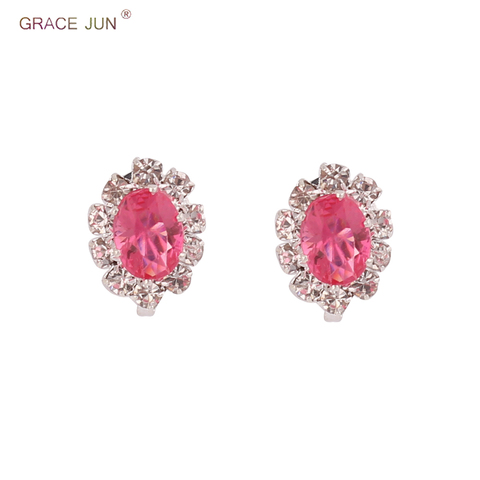 GRACE JUN 5 Colors Available Rhinestone Crystal Oval Shape Clip on Earrings Non Pierced for Women&Girl Charm Ear Clip Bijouterie ► Photo 1/1