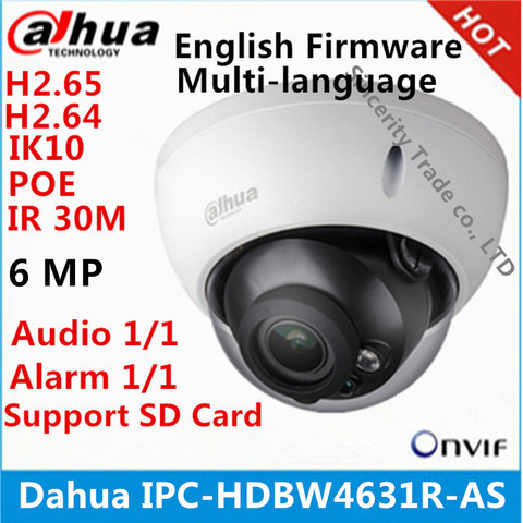 Dahua IPC-HDBW4631R-AS 6MP IP Camera IK10 IP67 IR30M built-in SD card Audio and Alarm interface HDBW4631R-AS POE camera ► Photo 1/3