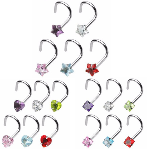 1Pcs Prong Set Zircon Nose Screw Rings Piercing Nose Studs Body Jewelry 20g Star&Heart&Square ► Photo 1/5