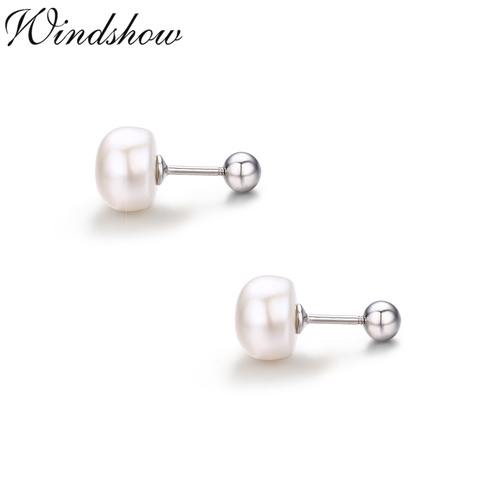 925 Sterling Silver Bread-type White Pearl Screw Back Stud Earrings For Women Girls Kids Piercing Jewelry Orecchini Aros Aretes ► Photo 1/5