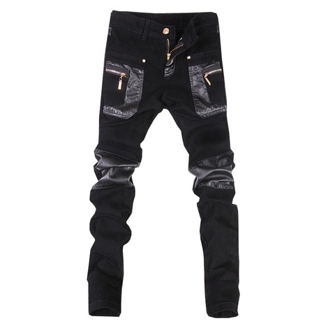 New fashion skinny leather pants faux leather motorcycle jeans trousers free shipping 28-34 (small size)A108 ► Photo 1/6