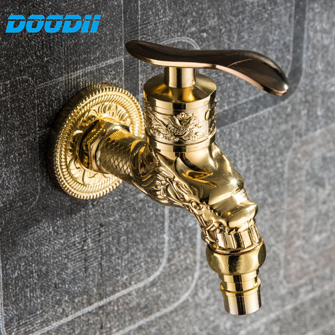 Doodii Carved Wall Mount Golden Water Small Tap Decorative Garden Faucet Long Washing Machine Basin Bibcock Taps Alitools - Decorative Garden Faucet