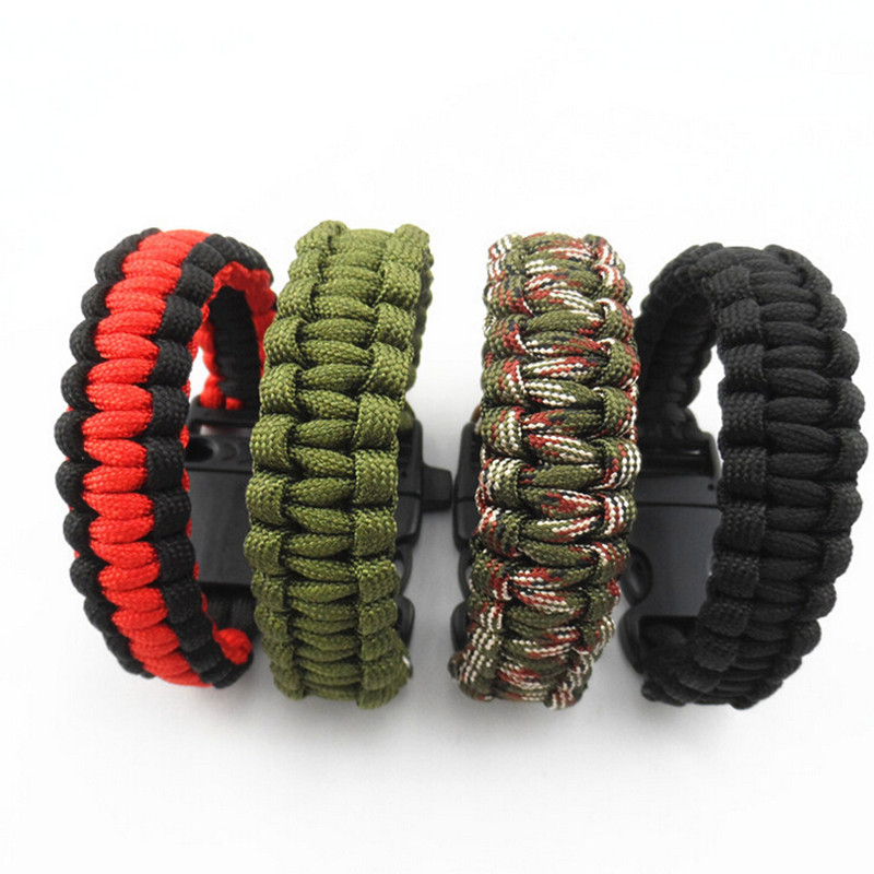 Outdoor Travel Camping Thin Army green Braided Cobra Weave Plastic Buckle  Paracord Survival Bracelet