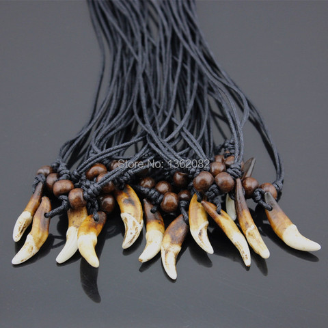 Wholesale 10pcs Tibet Real Tooth Fangs Wolf Teeth Pendants Surfer Adjustable Necklace Amulet Gift MN251 ► Photo 1/5