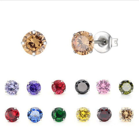 PE15 Titanium Earrings With 3mm AAA Colorfuls Round Zircons 316l Stainless Steel Earring IP Plating No Fade Allergy Free ► Photo 1/3