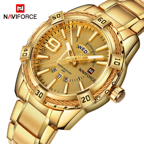 New Fashion Luxury Brand NAVIFORCE Men Gold Watches Men's Waterproof Stainless Steel Quartz Watch Male Clock Relogio Masculino ► Photo 1/6