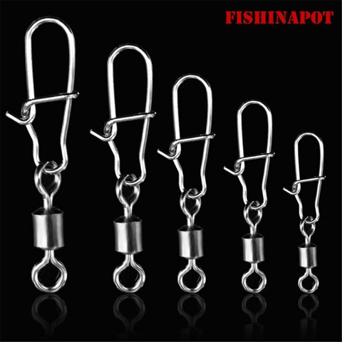 FISHINAPOT 30pcs/lot 2#-10# Stainless Steel Connector Bait Spinner Fishing Lure Rolling Swivel With Fast Lock Snap Hook Rotating ► Photo 1/6