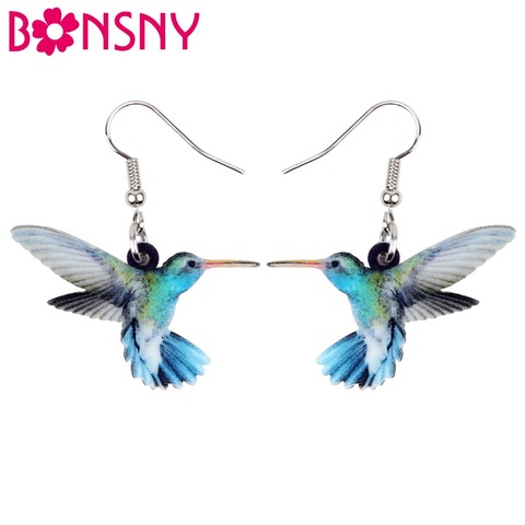 Bonsny Acrylic Flying Violet Sabrewing Hummingbird Bird Earrings Big Long Dangle Drop Fashion Animal Jewelry For Women Girls Kid ► Photo 1/5