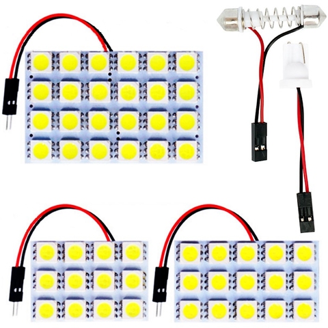 12 15 24 SMD 5050 LED Auto Dome Panel Light Car Interior Reading Lamp Roof Bulb With T10 W5W C5W C10W Festoon 2 Adapter Base ► Photo 1/5