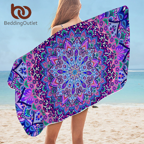 BeddingOutlet Mandala Flower Bath Towel Floral Paisley Microfiber Beach Towel Bohemian Rectangle Purple Blue Yoga Mat 75x150cm ► Photo 1/6