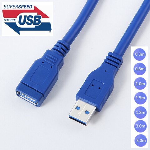 Standard USB 3.0 A Male AM to USB 3.0 A Female AF USB3.0 Extension Cable 0.3 m 0.6 m 1 m 1.5 m 1.8m 3m 1ft 2ft 3ft 5ft 6ft 10ft ► Photo 1/4