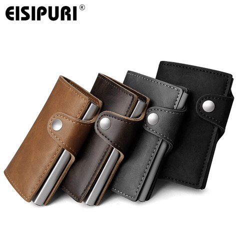 Men Leather Aluminum Wallet With Back Pocket ID Card Holder RFID Blocking Mini Magic Wallet Automatic Pop Up Credit Card Coin ► Photo 1/6