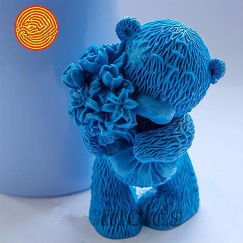 DIY 3D Craft Molds Teddy bear with Flowers shape animals silicone mold Christmas cake decoration tools soap mold bakeware crafts ► Photo 1/6