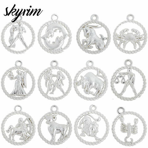 Skyrim 12 Zodiac Sign Twelve Constellation Pendants Rhodium Plated Charms DIY Jewelry Aquarius Pisces Aries Taurus Gemini 10pcs ► Photo 1/6