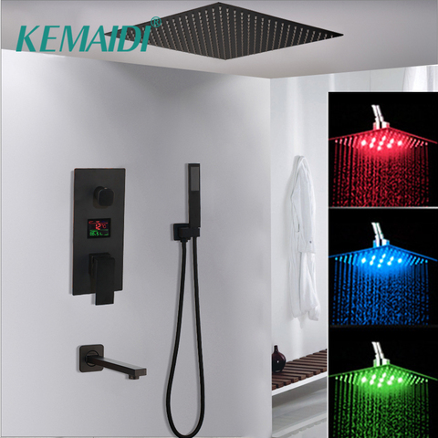 KEMAIDI  Black Brass Shower Head Digital Display Mixer Taps Bathroom Shower Faucet 3-Functions Digital Shower Faucets Set ► Photo 1/6