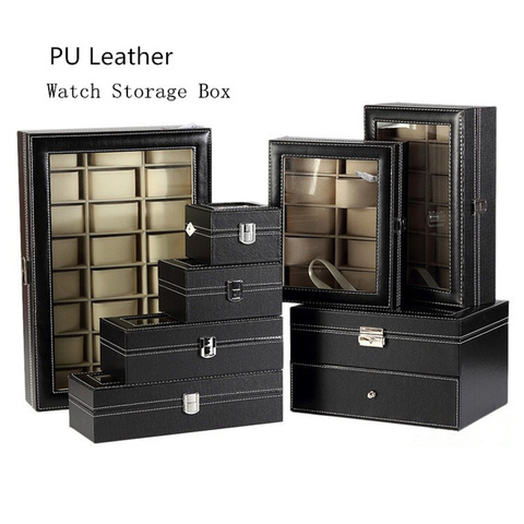 Leather Watch Box Black Men's Watch Storage Boxes Case With Window Jewelry Women Gift Case Fashion Display Jewelry Gift Holder ► Photo 1/6