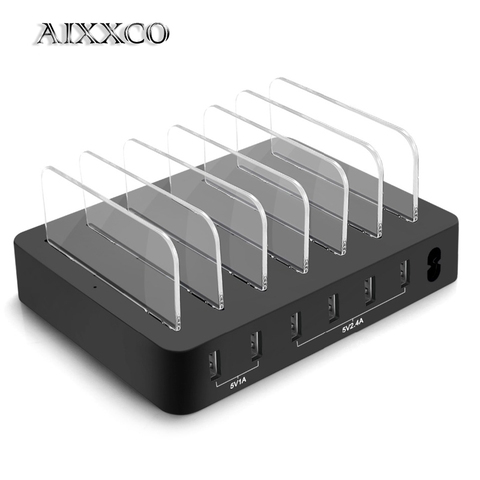 AIXXCO Multi-Port 6 Ports 10A USB Travel Wall Charger Desktop Quick Charging Station For iPhone 8 7 6S Samsung Tablet ► Photo 1/1