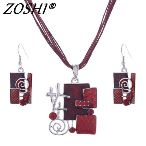 ZOSHI Fashion Jewelry Set Multilayer Leather Chain Pendant Necklaces Drop Earrings Jewelry Sets Women Wholesale Necklace Set ► Photo 1/6