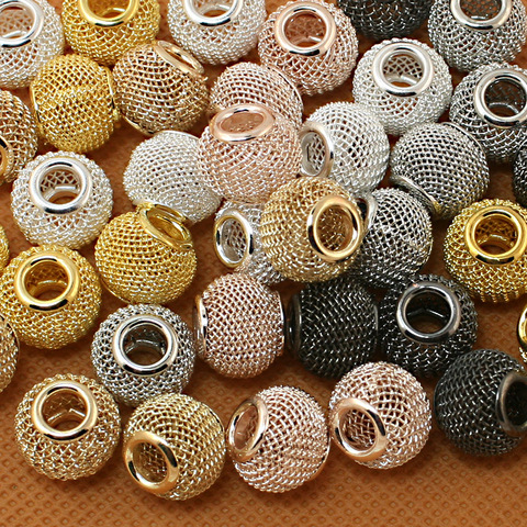 Factory price Round Ball 10x12mm 30pcs Mesh Net Spacer Metal Beads big hole for DIY European charms Bracelet Jewerlry findings ► Photo 1/6