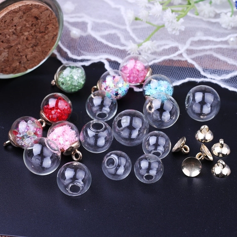 30sets 14mm-18mm Empty Glass Globe Ball Glass Orb Plastic Caps Charms Pendants Glass Vials Wish Bottles Glass Orbs With Caps ► Photo 1/3