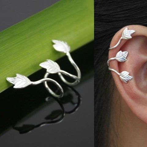 2 Pcs Fashion No Piercing Silver Plated Leaf Clip On Ear Cuff Earring Wrap Punk Ear Clip Earring Fashion Jewelry Accessories ► Photo 1/6