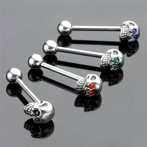 1pc CZ Gem Punk Skull Tongue Ring Barbell Piercing Body Jewelry 316L Stainless Steel Jewelries ► Photo 1/6