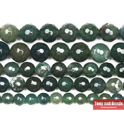 Free Shipping Faceted Moss Agates Round Gem Beads 15