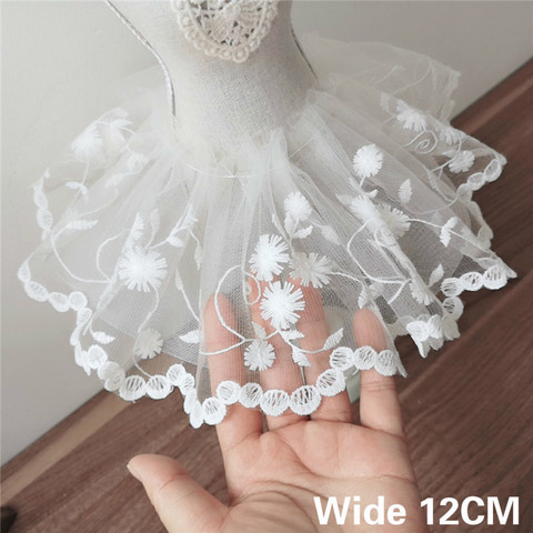 12CM Wide Luxury White Embroidery Flowers Mesh Lace Applique Ribbon Edge Trim For Wedding Dresses Head Veil DIY Sewing Supplies ► Photo 1/5