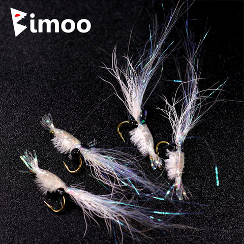 Bimoo 4PCS White #16 Mini Shrimp Salt Fly Bass Steelhead Trout Salmon Flies Nymph Fly for Saltwater Freshwater Fly Fishing ► Photo 1/6